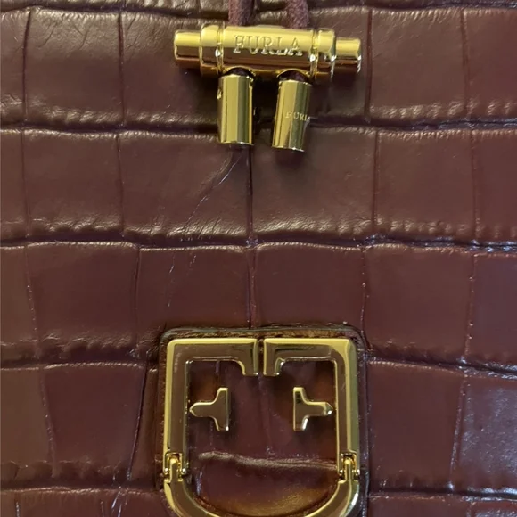 Furla Dark Red Croc-Embossed Shoulder Bag - Picture 4 of 9